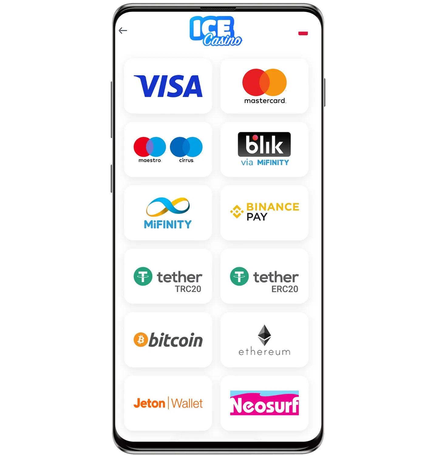 Zrzuty ekranu oficjalnej strony internetowej Ice Kasyno na urządzeniach mobilnych