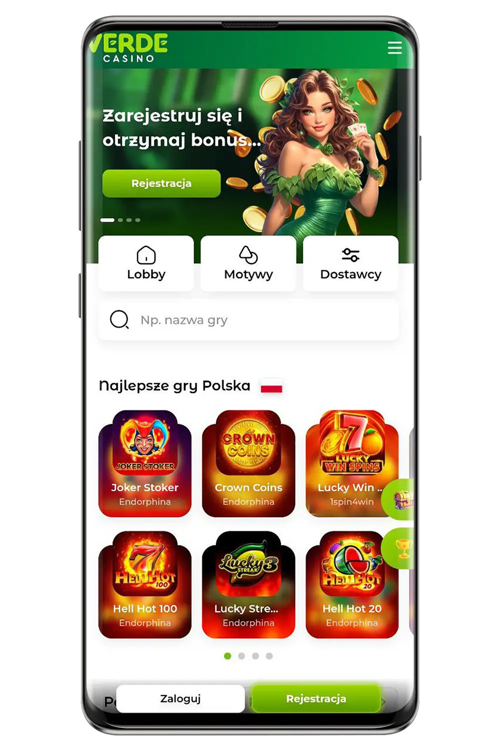 Zrzuty ekranu oficjalnej strony internetowej Verde kasyno